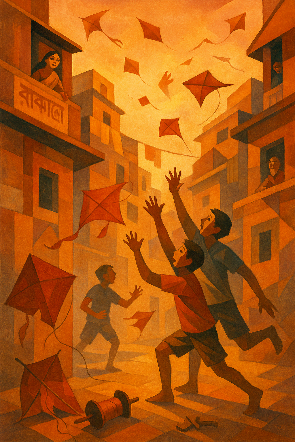 Children Chasing Kites in the Alley